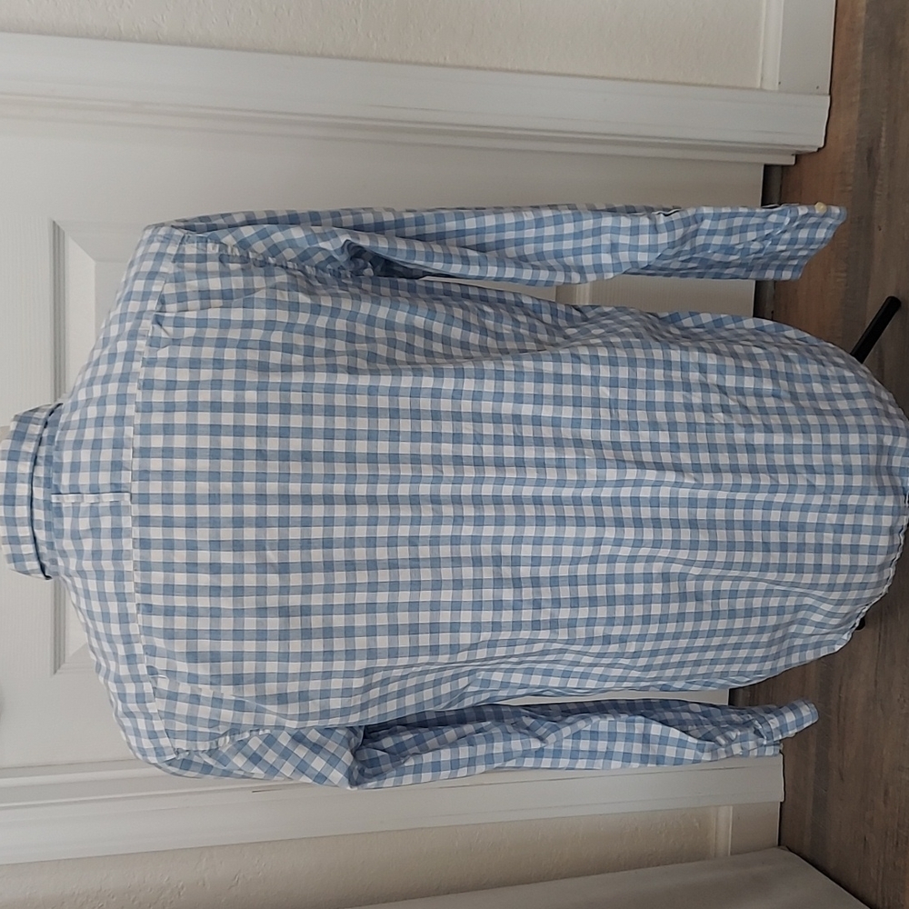 Banana Republic Blue/White Gingham Check Custom 078 Slim Fit Shirt M - Picture 2 of 5
